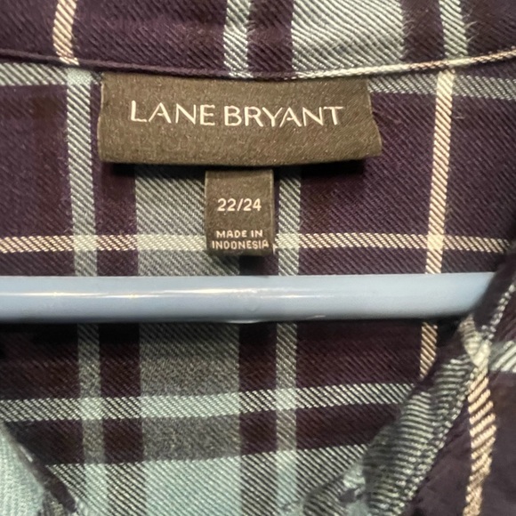 Lane Bryant  Womens Teal/Navy Plaid Popover Roll Tab Sleeve Button Down 22/24 - Picture 2 of 16